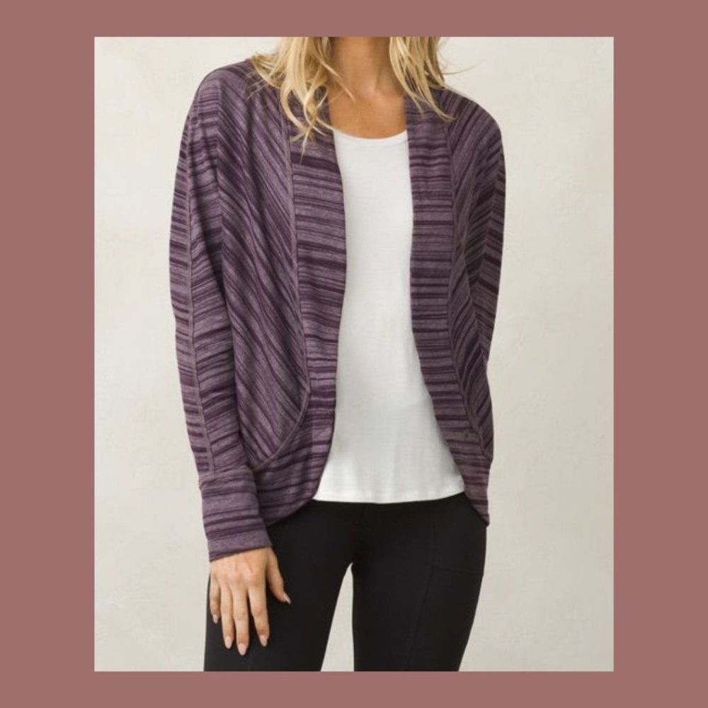 Prana Paradiso Cozy Cocoon Striped Grey and Black Cardigan - small - Picture 5 of 6